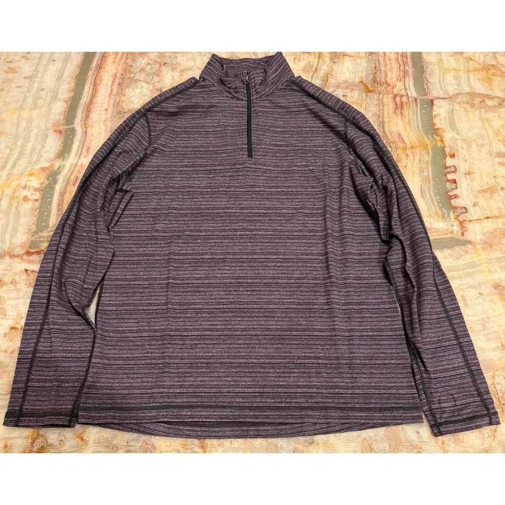 Lululemon Mens Surge Warm‎ 1/2 Zip Pullover Gray Burgundy Striped Long Sleeve L